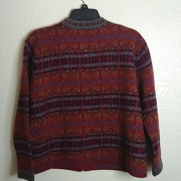 Nordic design wool fair isle cardigan classic metal clasp sz S petite - Picture 6 of 7